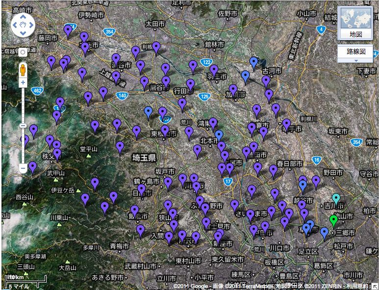 埼玉県内学校の放射線マップ